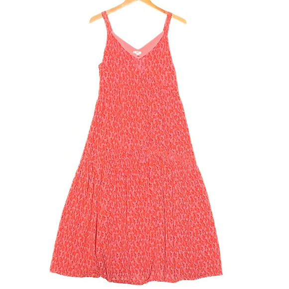 JOIE Women’s Boho Tiered Midi Dress Red and Pink Geo Print Lined size Medium - Picture 2 of 6
